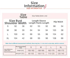 Size information chart with measurements and suggestions for cotton strawberry pajama sets
