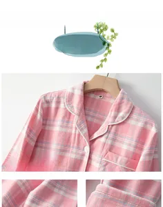 Detail showing the classic notched collar and pink checkered pattern of kids pajamas