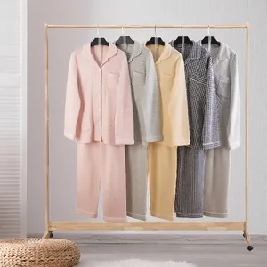 Completo Pigiama in Cotone a Strati d'Aria Pied-de-Poule per Coppie Abbigliamento da Casa Invernale Caldo Top And Bottom