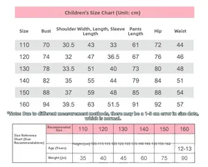 Detailed size guide for children's cotton plaid pajamas set from ages 3 to 13 years old