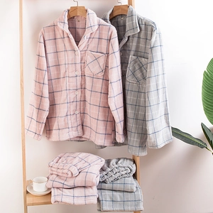 Ensemble Pyjama à Carreaux Épais en Polaire Corail pour Couples Vêtements de Nuit Chauds d'Hiver Haut et Bas à Manches Longues