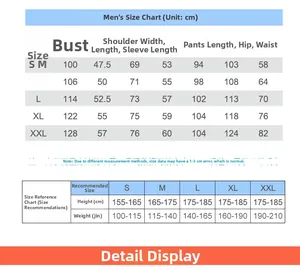 Detailed size guide table for men's star coral fleece pajama set showing S to XXL dimensions