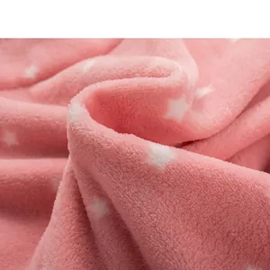 Pink star pattern coral fleece pajamas set with soft double-sided plush fabric texture