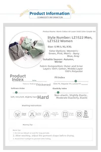 Detail specifications and material composition chart for cotton air layer pajama set