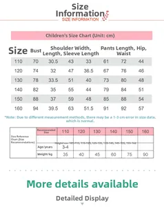 Guide détaillé des tailles pour pyjamas en coton enfant avec mesures du buste et longueur