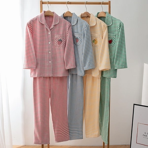 Ensemble de Pyjama en Coton à Carreaux pour Enfants Brossé Haut à Manches Longues Et Pantalons Vêtements de Nuit Garçons Filles Broderie