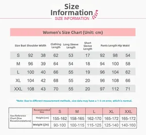 Size chart for women's double-layer cotton gauze pajama set with S to XXL dimensions