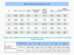 Size chart for men's cotton plaid pajama set including chest, length and waist details