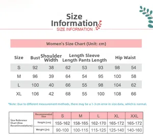 Detailed size chart for cotton women's pajama set including measurements and size recommendations