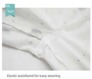 Detail of soft cotton gauze pajamas featuring elastic waistband and star pattern