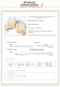 Detail view of cotton pajama set with dandelion print and fabric specifications chart