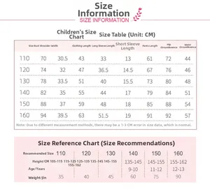 Detailed size guide for children's cotton pajamas including measurements for ages 3 to 13