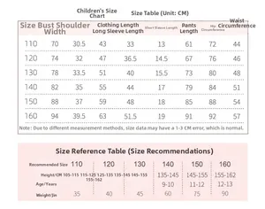 Detailed size chart for kids cotton pajamas including height weight and body measurements