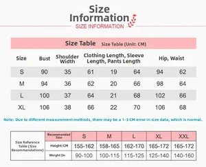 Size chart in cm for women flamingo cotton pajama set with bust and waist measurements