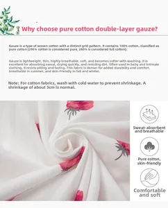 Detail of soft 100% cotton double gauze fabric with cute strawberry print pattern