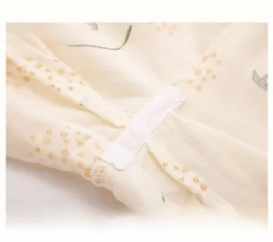 Close-up of reinforced crotch stitching on cotton dandelion print pajama set