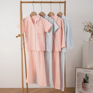 Kids 100 Percent Cotton Double Gauze Plaid Pajamas Set Soft Breathable Long Short Sleeve Sleepwear For Boys Girls