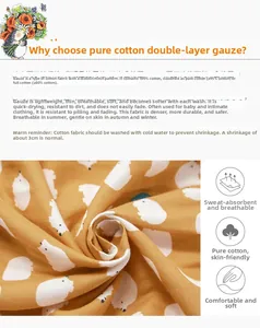 Détail du tissu en coton jaune respirant avec imprimé d'animaux mignons