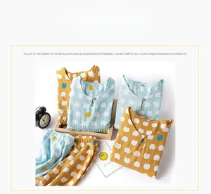 Close-up of soft double-layer cotton gauze pajamas with cute hedgehog cartoon print
