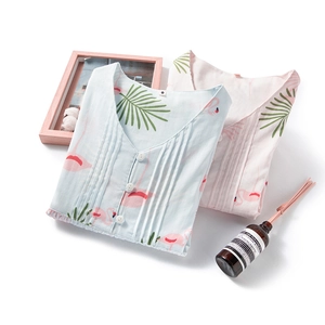 Chemises de nuit femme en coton imprimé flamant rose en bleu clair et rose pastel