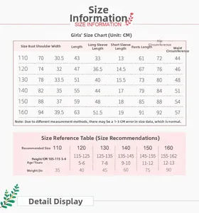 Detailed size information chart for girls cotton strawberry pajama sets in centimeters