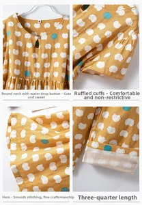 Détails du pyjama en coton à motif hérisson avec poignets à volants et finitions