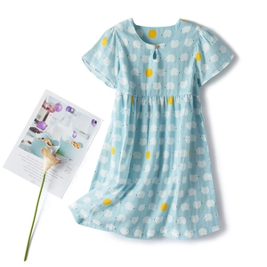 Girls cotton short sleeve nightdress with cute hedgehog print in light blue summer style