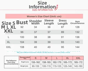 Tabella taglie dettagliata per camicia da notte in cotone da donna con misure da S a XXL