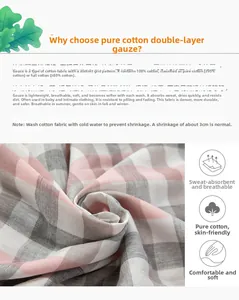 Gros plan sur tissu 100% coton double gaze avec motif à carreaux rose et gris