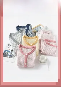 Close-up of quilted houndstooth pajamas in multi-color layers for winter comfort
