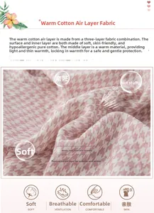 Three-layer cotton quilted fabric with pink houndstooth pattern for thermal comfort