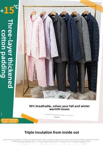 Three-layer thickened cotton thermal pajama sets displayed on hangers for winter warmth
