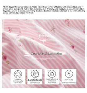 Detailed close-up of triple-layer quilted cotton fabric with pink floral patterns
