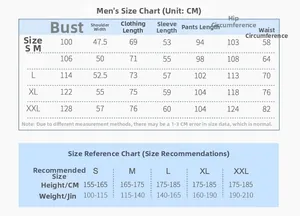 Tableau des tailles pour pyjama en coton homme avec mesures détaillées du buste et taille