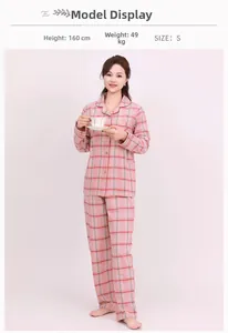 Pyjama femme en flanelle de coton à carreaux rose et gris Taille S 160cm 49kg