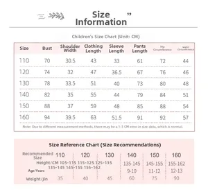 Tableau des tailles pour pyjamas enfants en polaire corail avec mesures précises