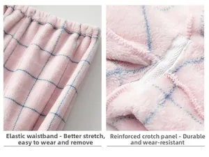Détail de la taille élastique et des coutures renforcées du pyjama en flanelle à carreaux