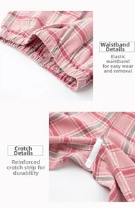 Détail de la taille élastique et de l'entrejambe renforcé du pantalon de pyjama rose