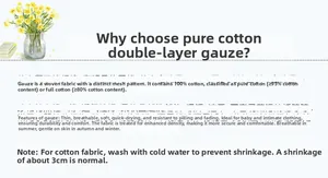 Detailed chart showing 100% pure cotton double layer gauze fabric features for pajamas