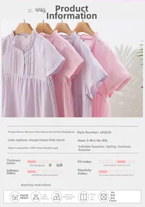 Detail view of 100% cotton gauze nightdress material properties and size chart