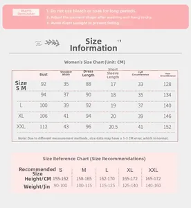 Detailed size chart for cotton short sleeve nightdress including measurements and care tips