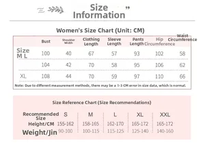 Detailed size chart for winter quilted cotton pajama set including M, L, XL dimensions