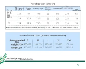 Size chart for unisex thermal cotton pajama set with detailed body measurements in cm