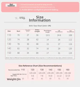 Guide des tailles pour chemise de nuit fille en coton avec mesures de poids et taille