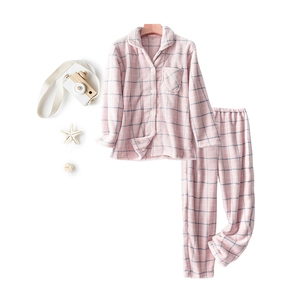 Pyjama rose à carreaux en polaire corail pour enfants, ensemble chaud à manches longues