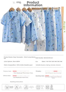 Guide des tailles et détails du pyjama en coton pour garçons avec motif excavatrice