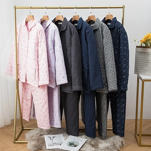 Thickened Quilted Cotton Pajamas Top And Pants For Men Women Winter Warm Thermal Homewear Long Sleeve Button Down Sleepwear