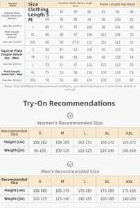 Tableau des tailles de pyjamas en coton avec recommandations de taille et poids pour couples