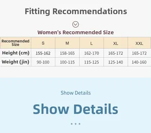 Detaillierte Größentabelle für Baumwoll-Pyjamas für Damen mit Angaben von S bis XXL Format