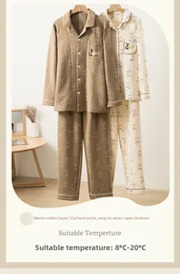 Detail of quilted cotton pajamas set with rabbit embroidery and front button closure